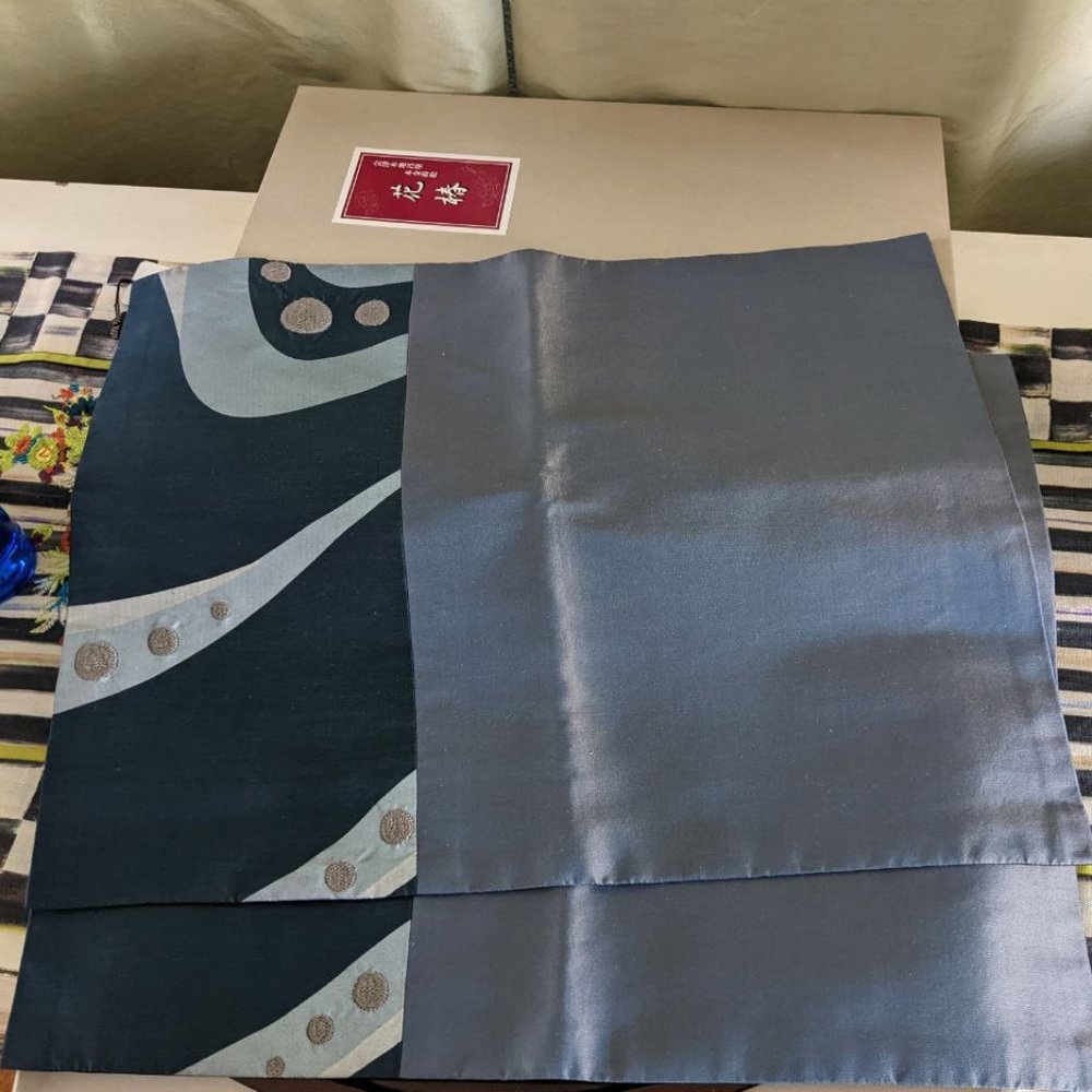 Pure silk set of 2 genuine silk japanese style for tea ceremony placemats (BLUE)